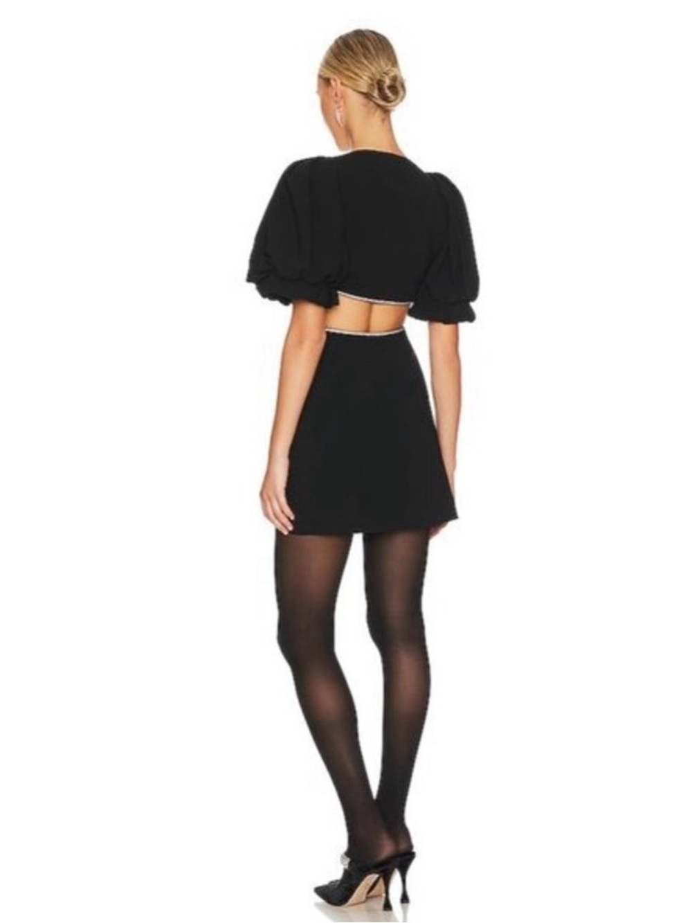 A.L.C. Black Mini Dress with Puff Sleeves and Waist Cutouts NWT - Picture 2 of 12
